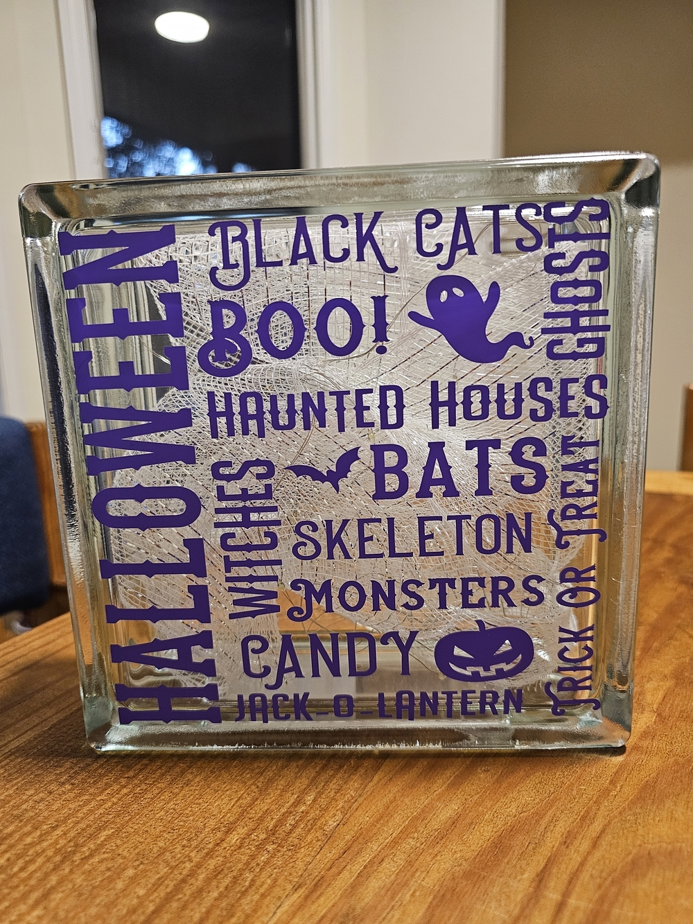 Halloween Purple Glass Block Accent - Decorative Holiday Glass Block